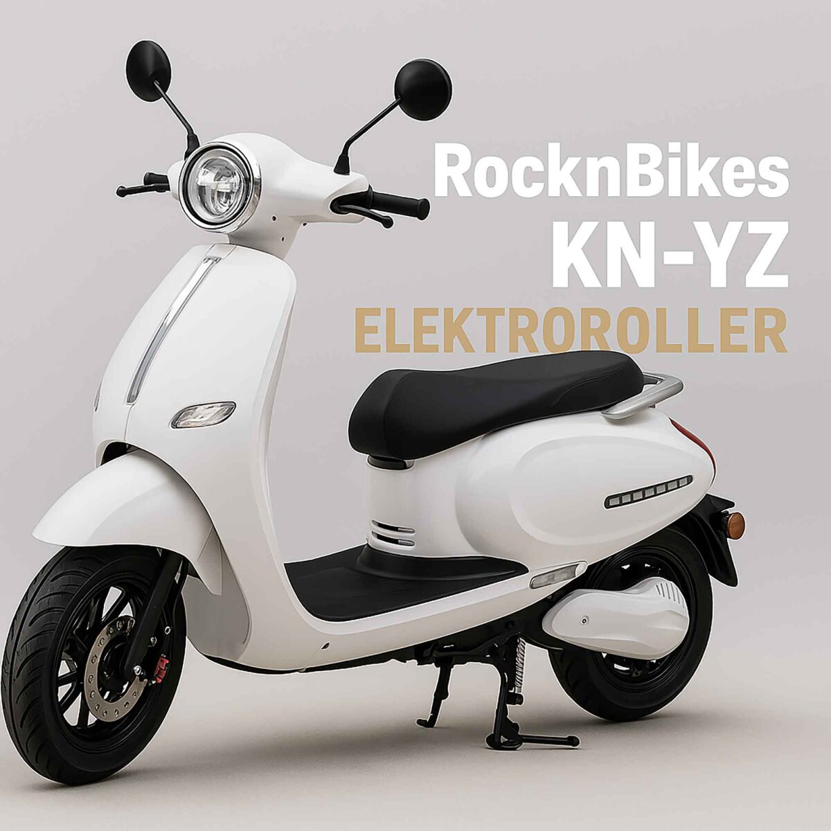 RocknBikes KAINING KN-YZ 8000W E-Roller – Beschreibung LED Lampen vorne und Rücklicht  in elegantem Weiss, mit Sitzbank und digitalem Display