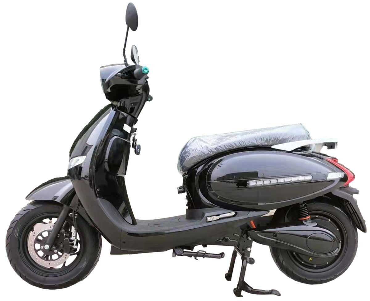 RocknBikes KAINING KN-YZ 8000W E-Roller – Seitenansicht hinten Links in elegantem Schwarz, mit Sitzbank und digitalem Display