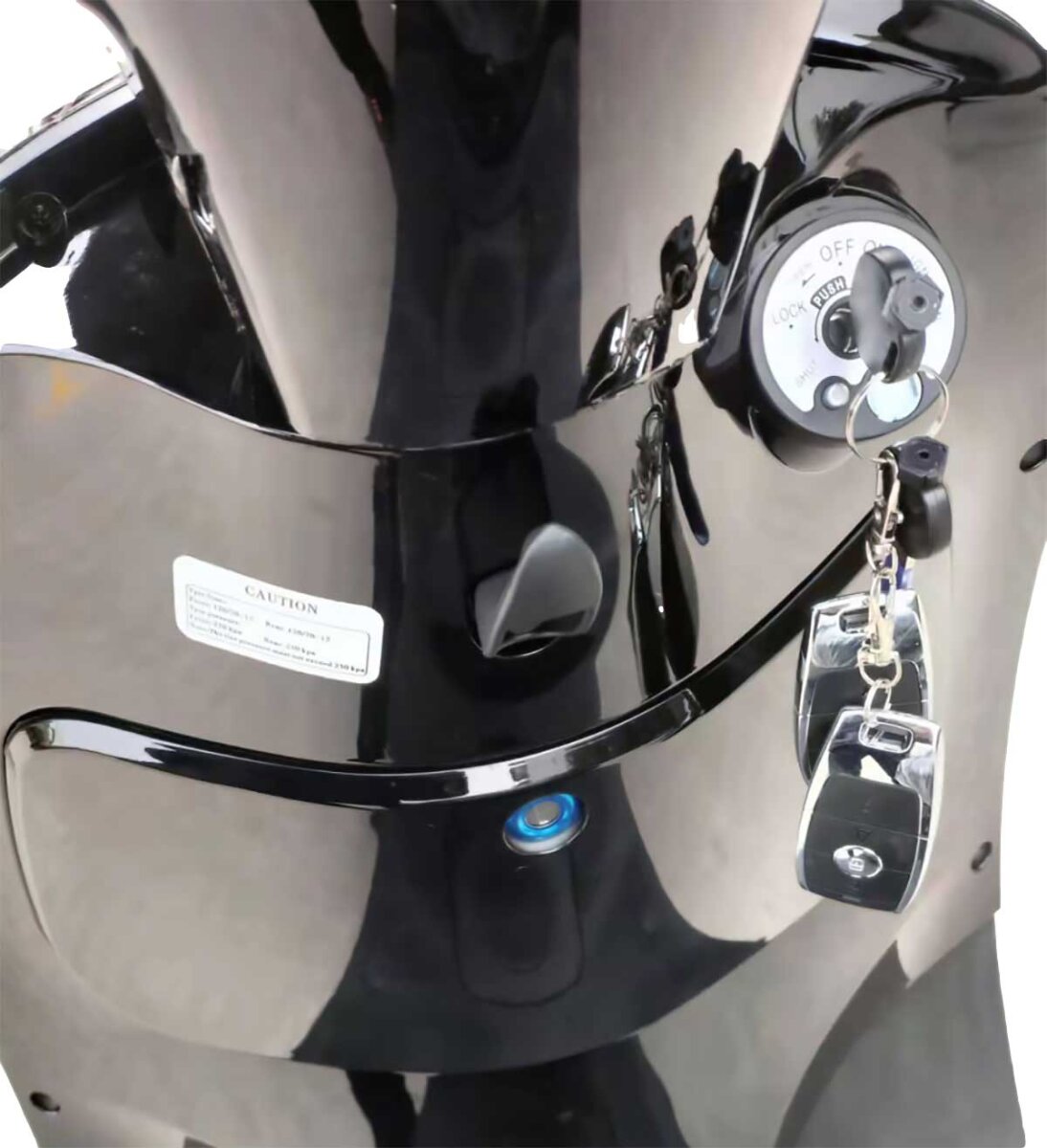 RocknBikes KAINING KN-YZ Elektroroller in Schwarz – Frontansicht mit LED-Licht und sportlichem Design